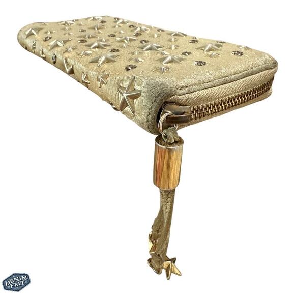 Jimmy Choo Metallic Star-Studded Zip-Around Long Wallet Leather, Made in Italy - Picture 5 of 13